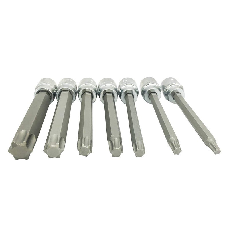mainpoint Extra Long Torx Star Bit Socket Set 7 Piece T25-T60 CR-V "3/8" Drive 110mm(Torx) - Image 3